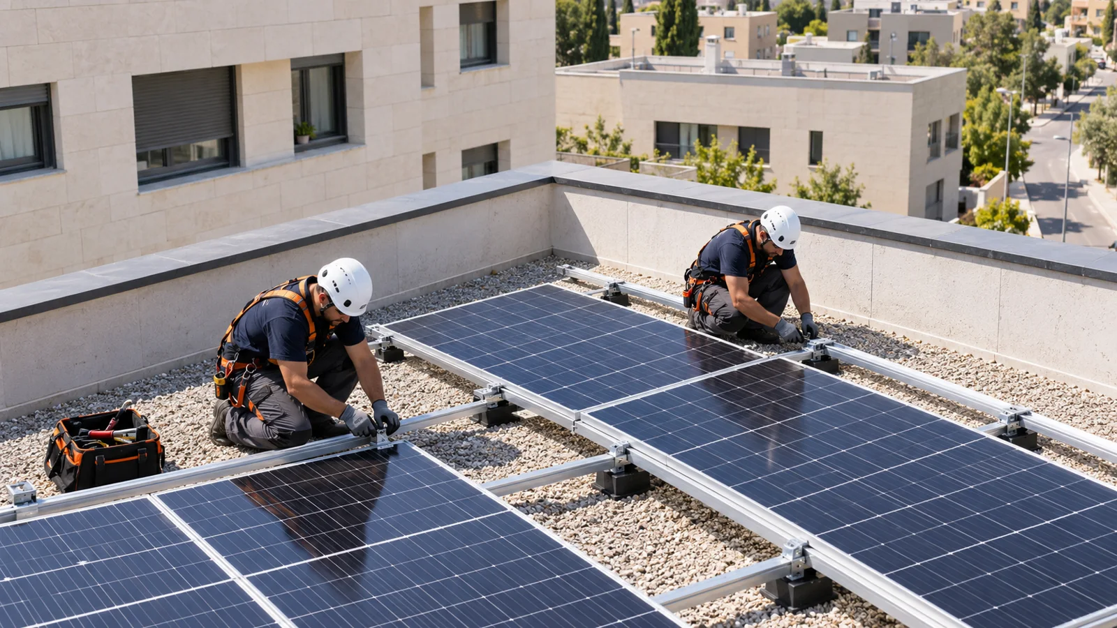 Placas solares y apoyo al montaje