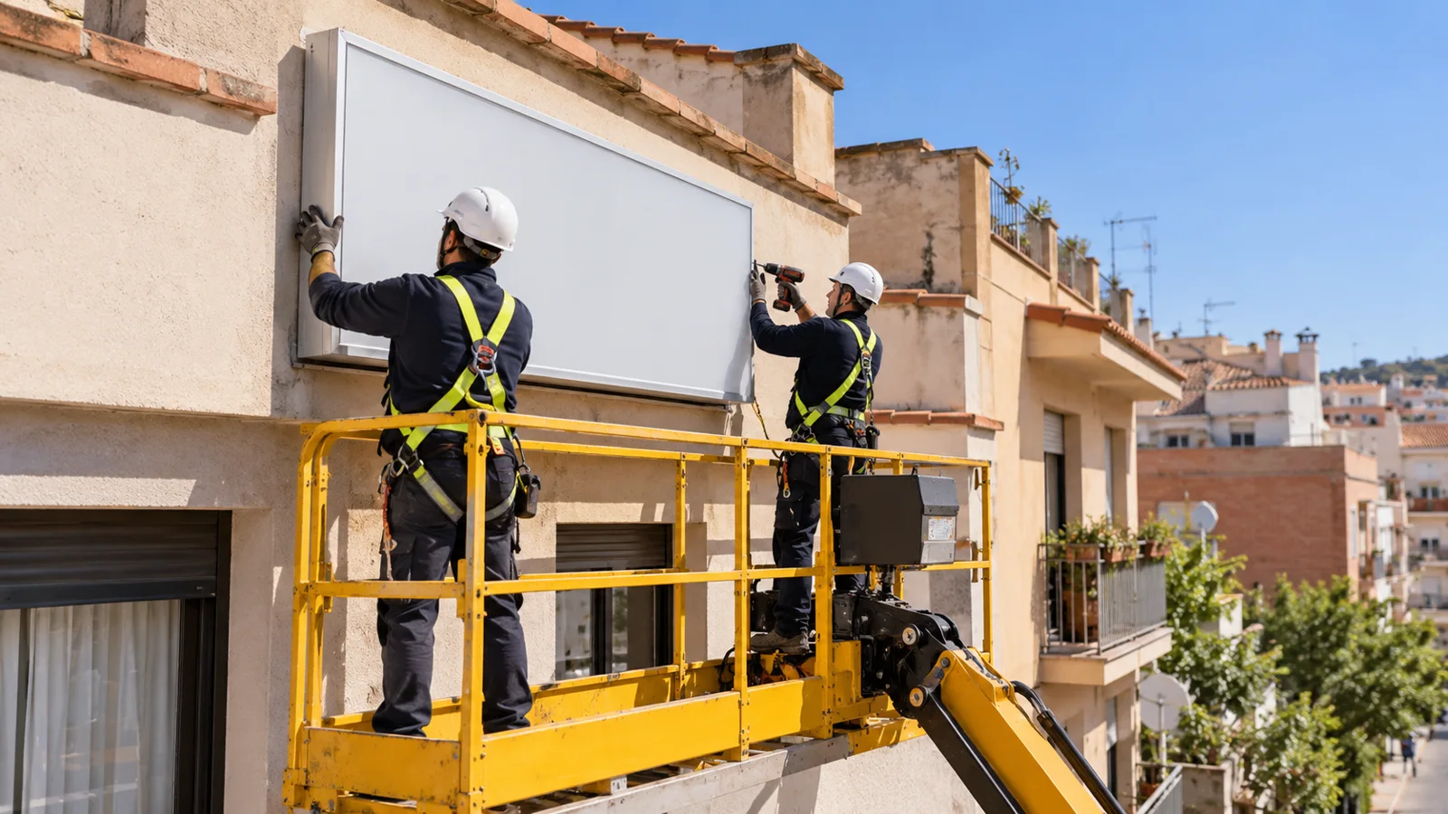 Instalación y retirada de rótulos y lonas en altura en Mataró